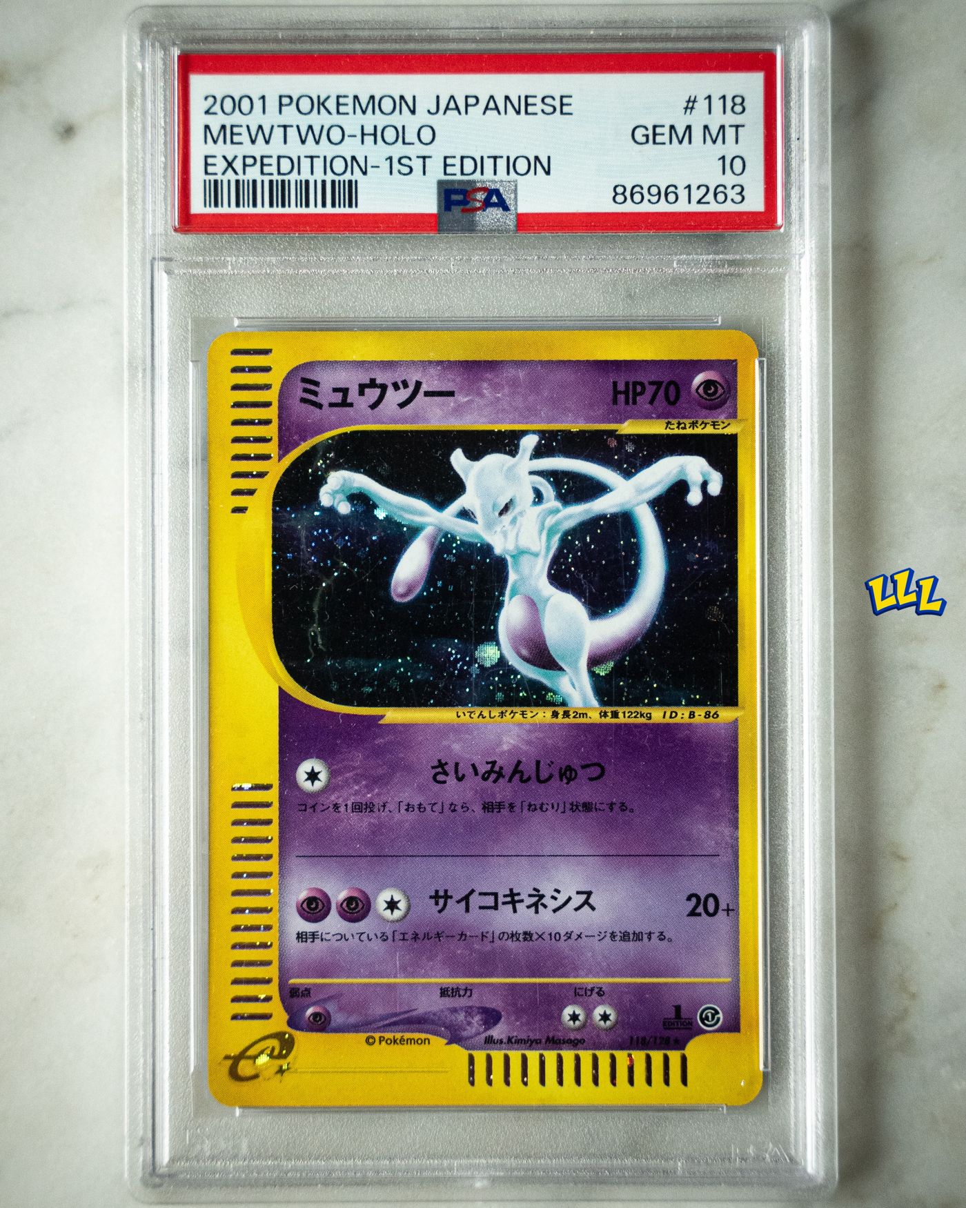 Mewtwo Japanese Expedition 1st Edition holo #118 in a PSA 10 slab
